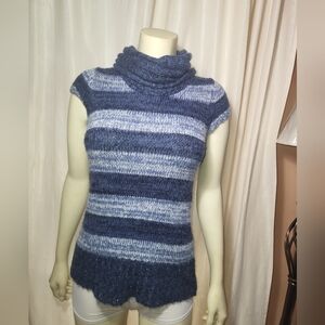 Sweater Project Blue Striped Turtleneck Knit Top
